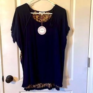 Umgee Top Navy and Animal Print Top